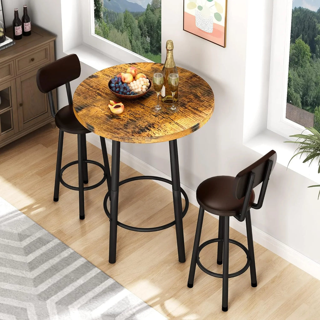 3 Piece Pub Dining Set for 2 Rustic Brown E41136