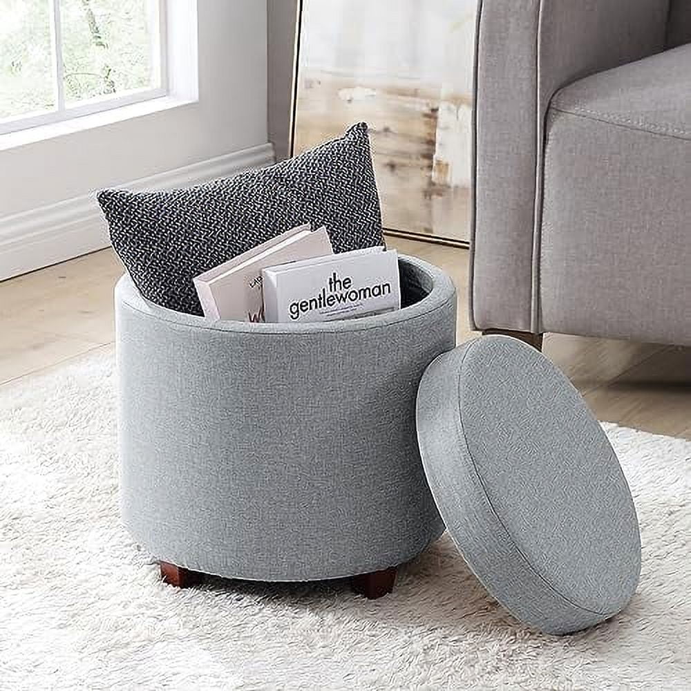Round Velvet Ottoman with Lift Off Lid and Tray Lid U25691