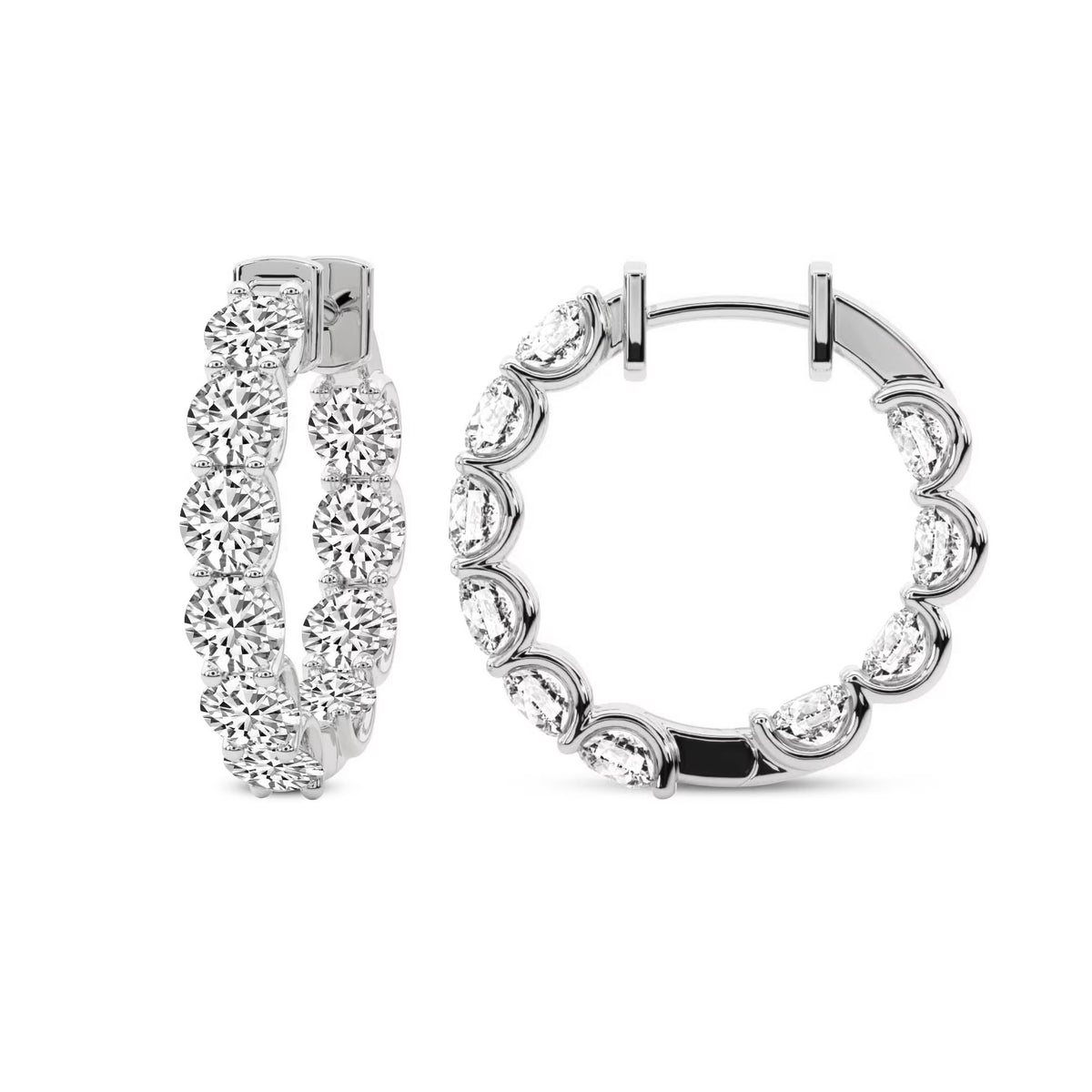 Lab Grown 2 Carat Round Shape Hoop Earrings 14K White Gold J6629