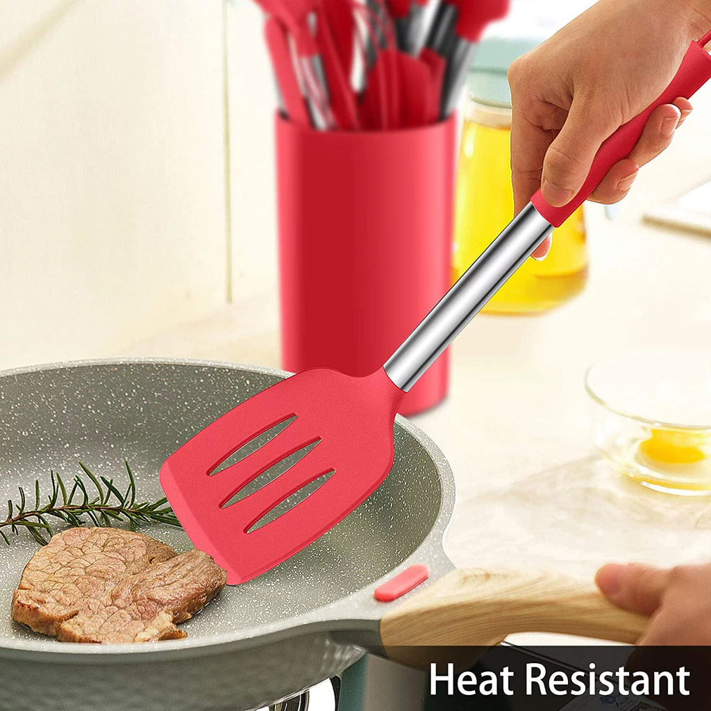 15 Pcs Silicone Non-stick Cooking Utensil Set with Stainless Steel Handle M265379
