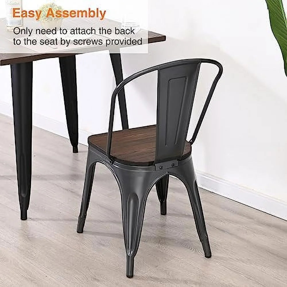 Gunmetal Grey Metal Dining Chairs Set of 4 with Wood Seat U920