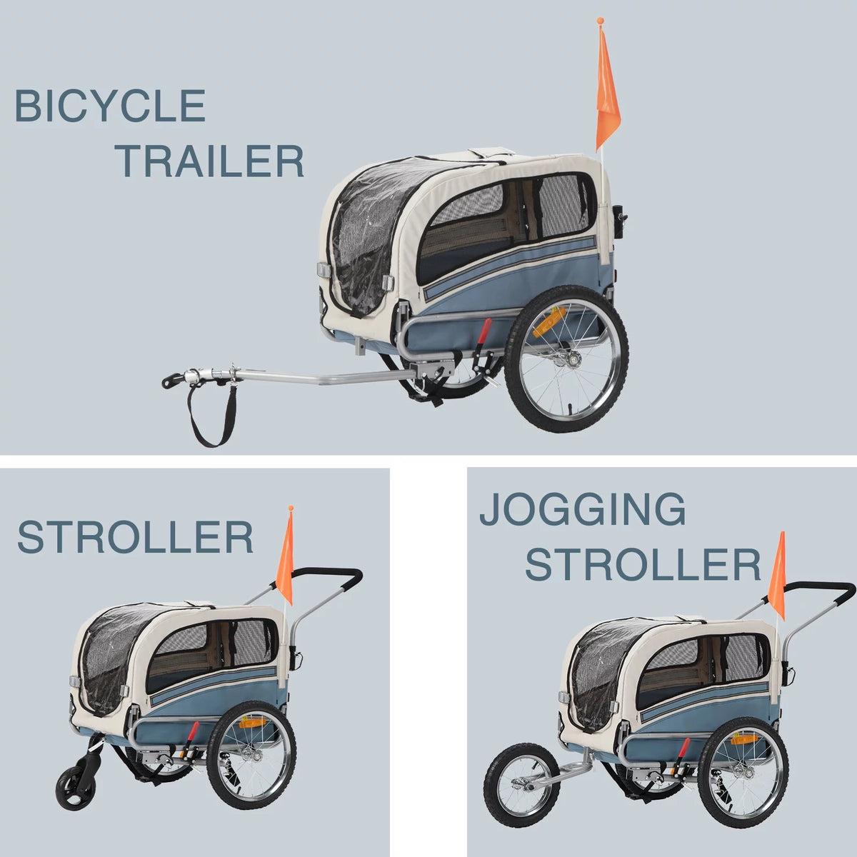 3-in-1 Dog Bicycle Trailer, Dog Stroller, and Dog Jogging Stroller, Orange Z364