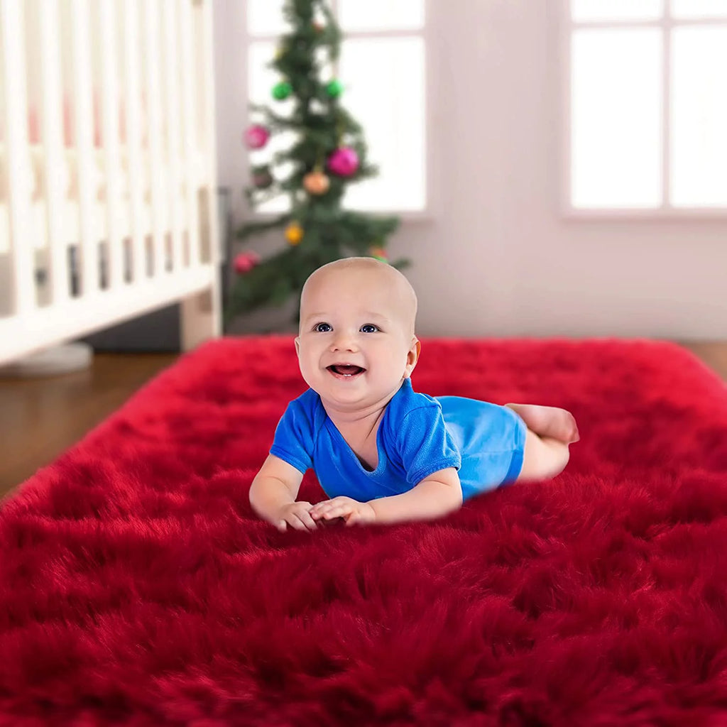 Red 3'x5' Shaggy Area Rug Q957783