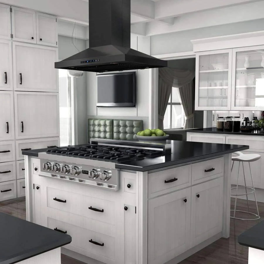 30 in. Island Mount Range Hood in Black Stainless Steel E9409