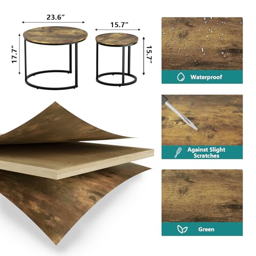 Set of 2 Round Wood Grain Coffee Table E236