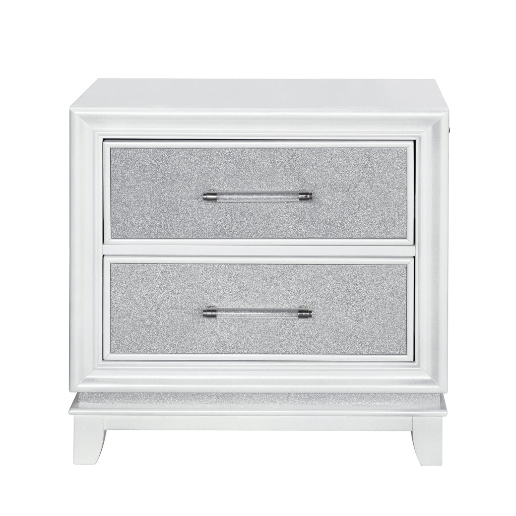 King 5-Piece Bedroom Set with LED Lights, Tufted Bed, Dresser, Mirror, and 2 Nightstands in Pearlized White L118700