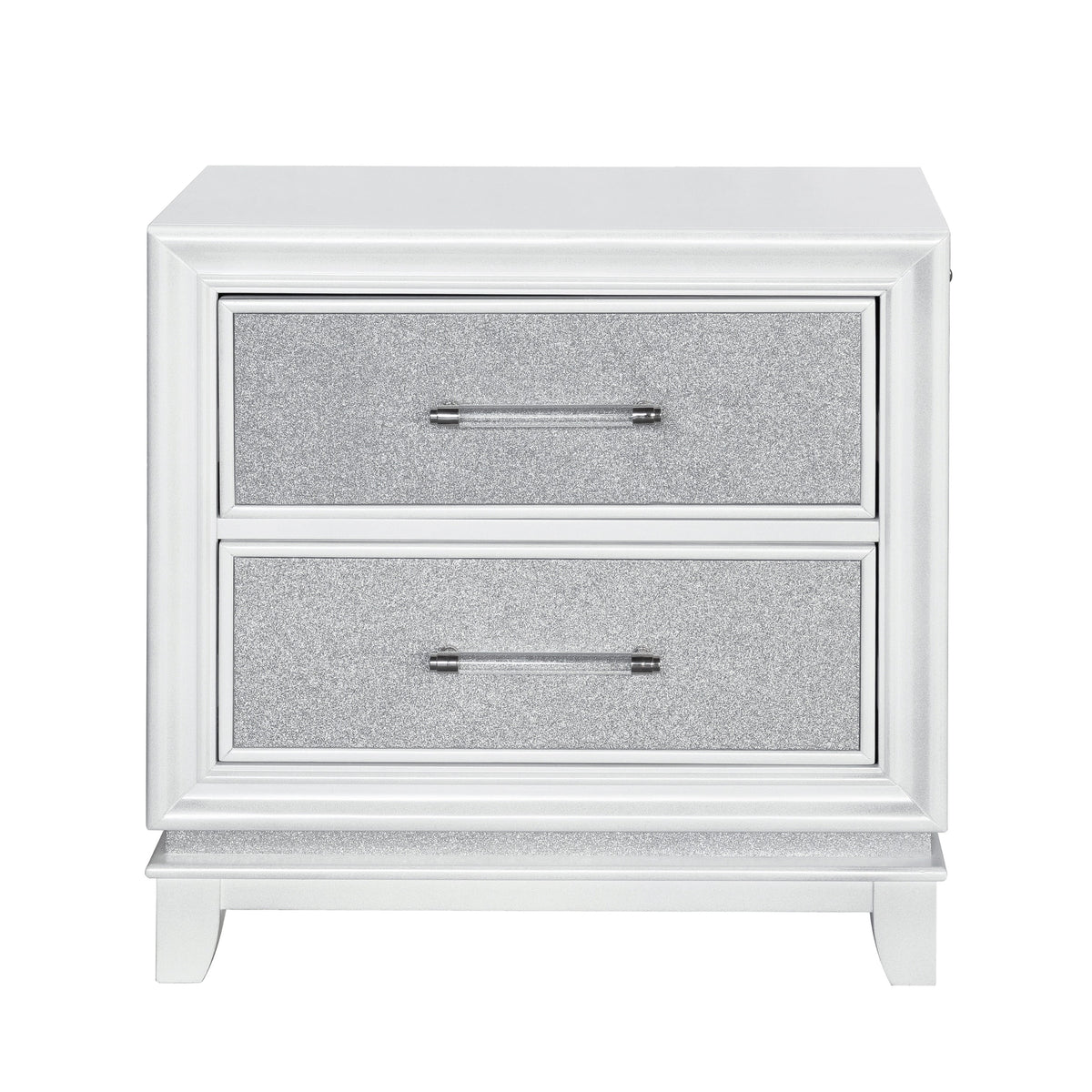 King 5-Piece Bedroom Set with LED Lights, Tufted Bed, Dresser, Mirror, and 2 Nightstands in Pearlized White L118700