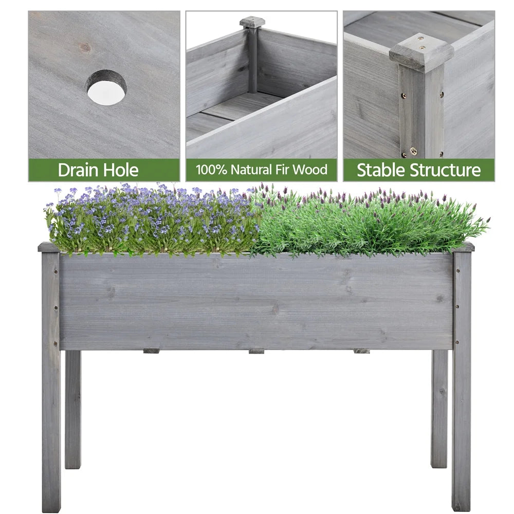 Gray Fir Wood Raised Garden Bed Planter Box S1658