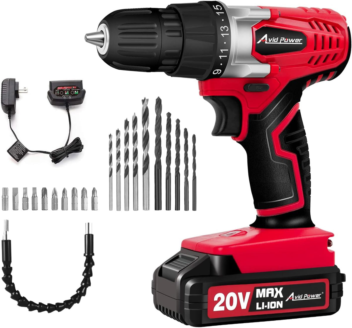 20V MAX Cordless Drill Set with Battery and Charger, 3/8 inches Keyless Chuck, 22pcs Drill Bits, Pack of 2 L4208