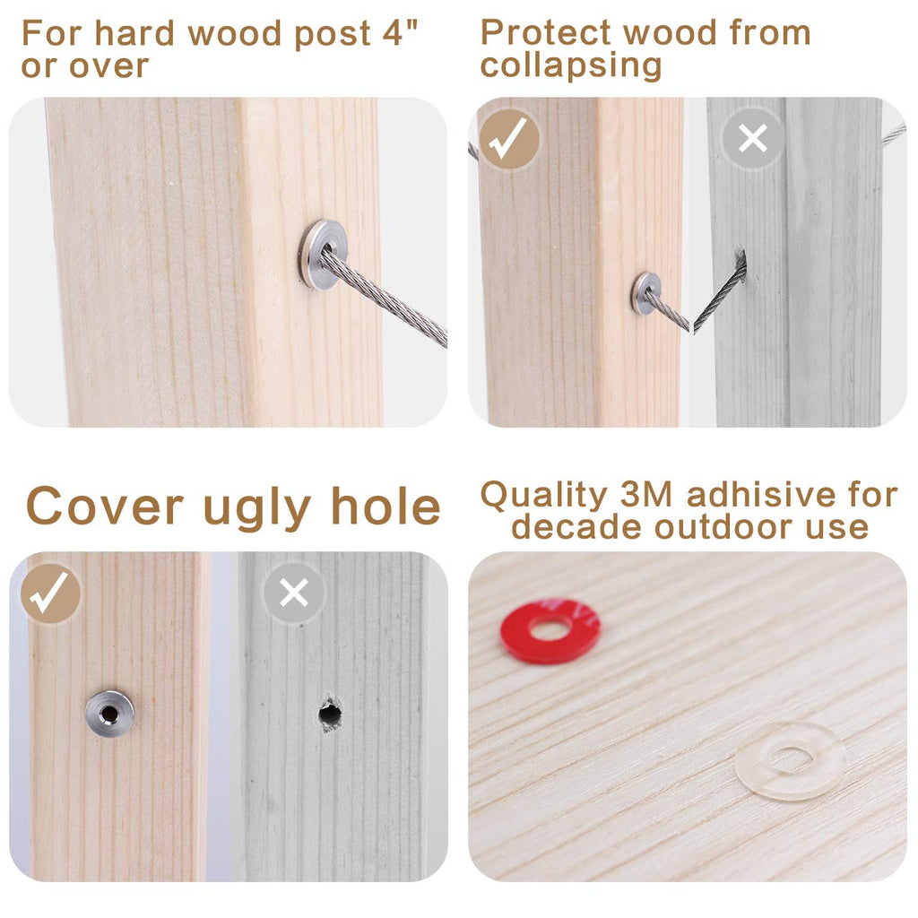 50Pack Cable Railing Kit Adjustable Angled Protector Sleeve for 1/8" Wire Rope Wood Posts Compatible 10 30 40 Degree Beveled Grommet Protective T316 Stainless Steel CR68,CP1 Pack of 2 K3162