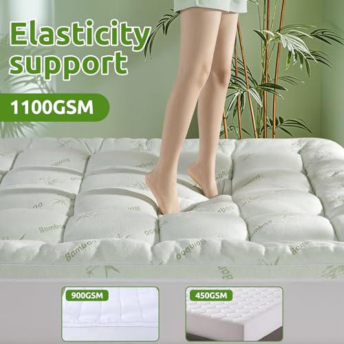 Queen Mattress Topper, Extra Thick 1100 GSM Down Alternative Fill, Cooling Pillow Top Mattress Cover with 8-21" Deep Pocket U468