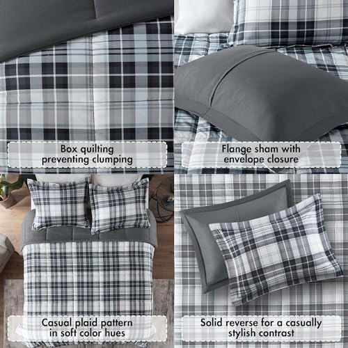 Black King 3 Piece Plaid Comforter Set P4583