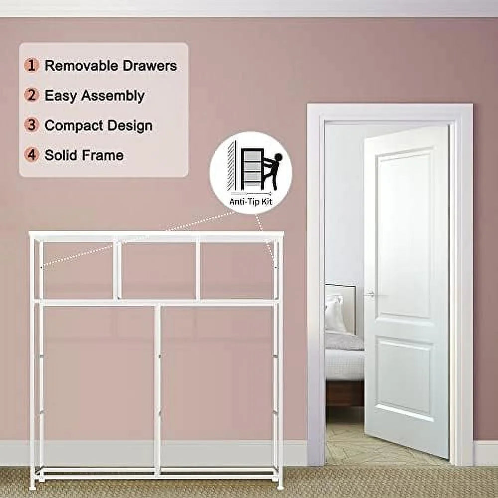 Black 9 Drawer Fabric Dresser with Steel Frame E398