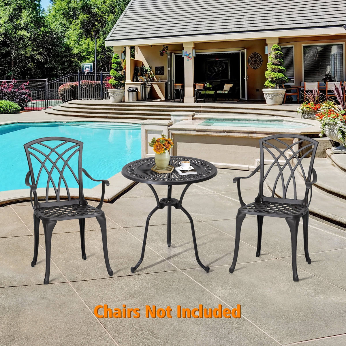 Cast Aluminum Round Patio Bistro Table with Umbrella Hole Y727