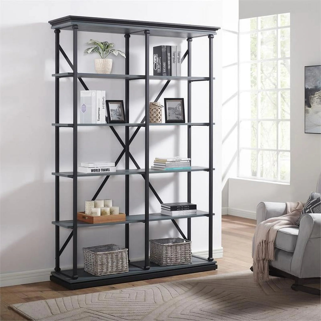 Antique Blue 58-Inch Industrial Metal Bookcase I663