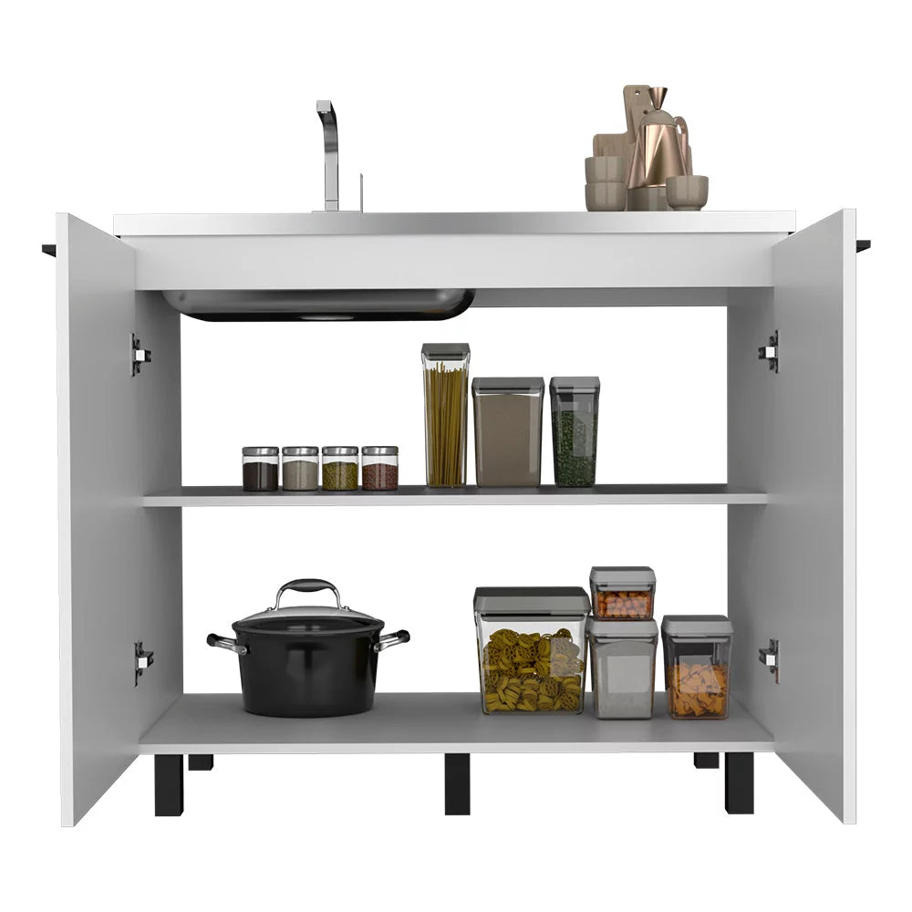 2 Piece Kitchen Set, Wall Cabinet + Utility Sink, White Finish N73422