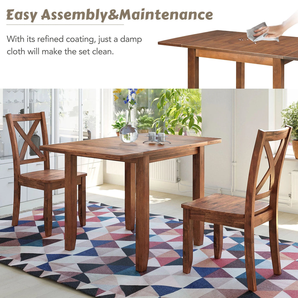 3-Piece Wood Drop Leaf Dining Table Set with 2 Chairs J4299