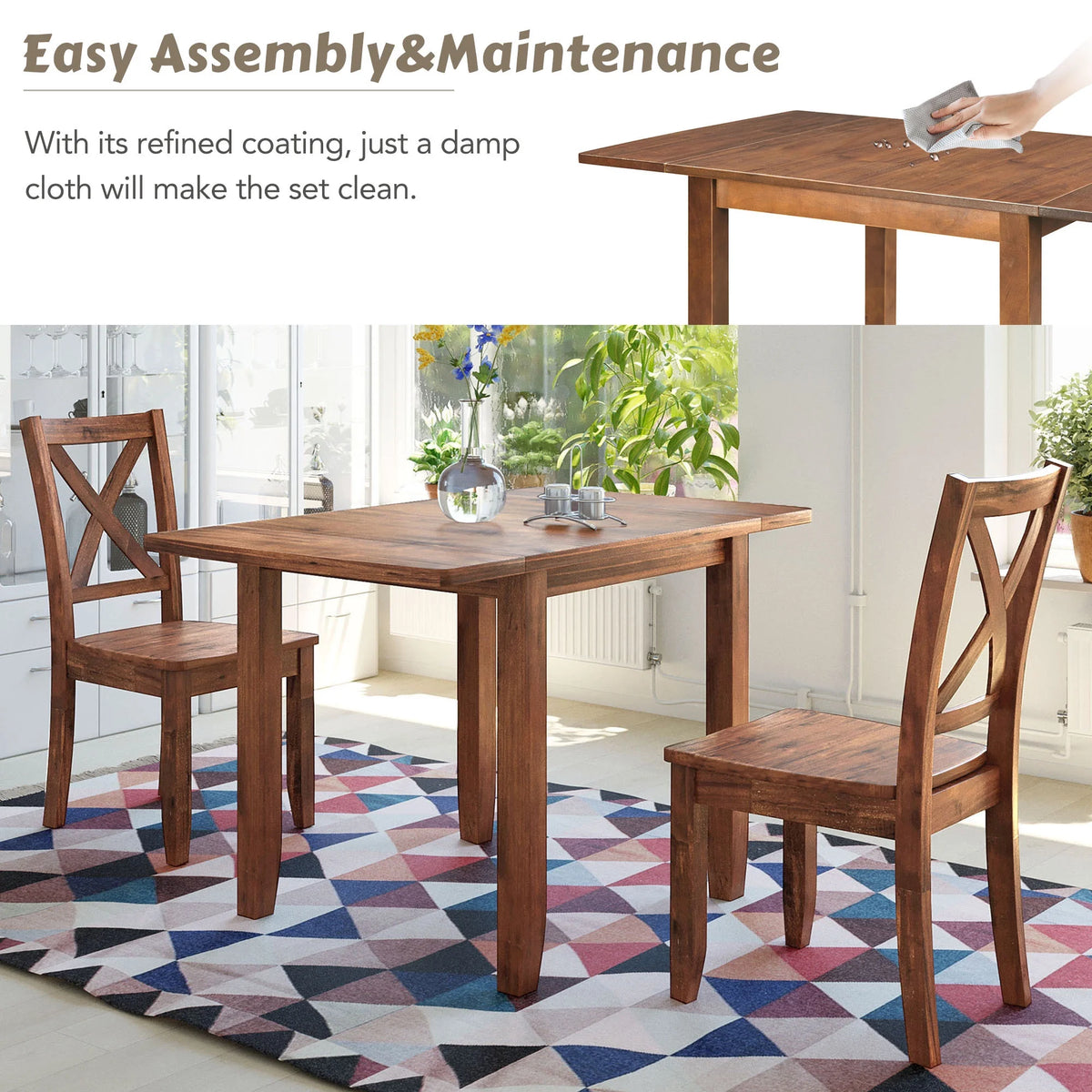 3-Piece Wood Drop Leaf Dining Table Set with 2 Chairs J4299