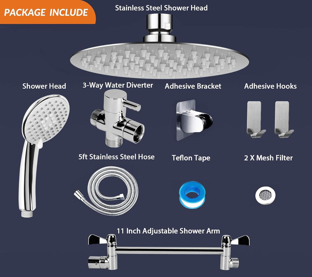8" Rain Shower Head with Handheld Spray, Chrome, Pack of 2 H168842