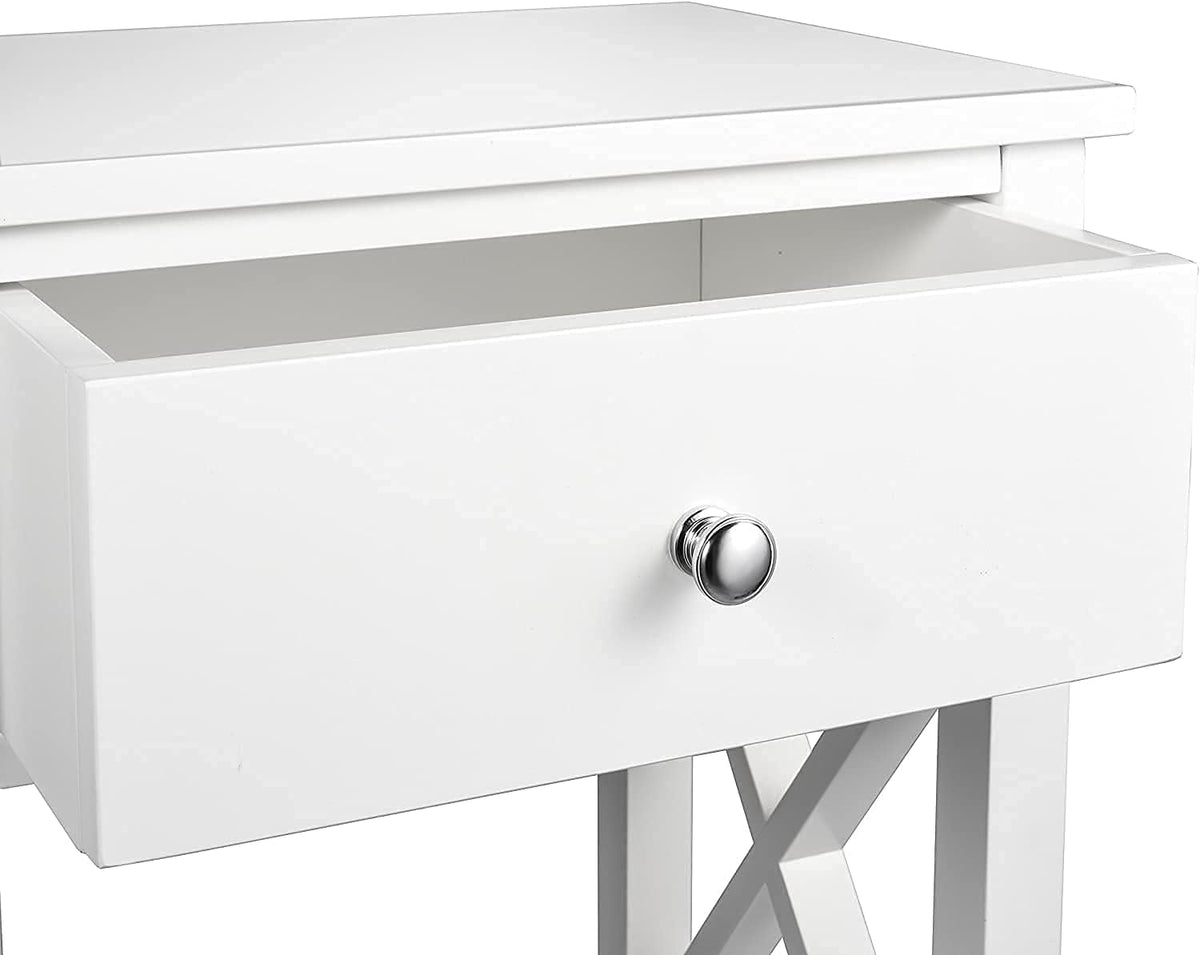 White Wooden Side End Table with Bin Drawer Set of 2 O99913