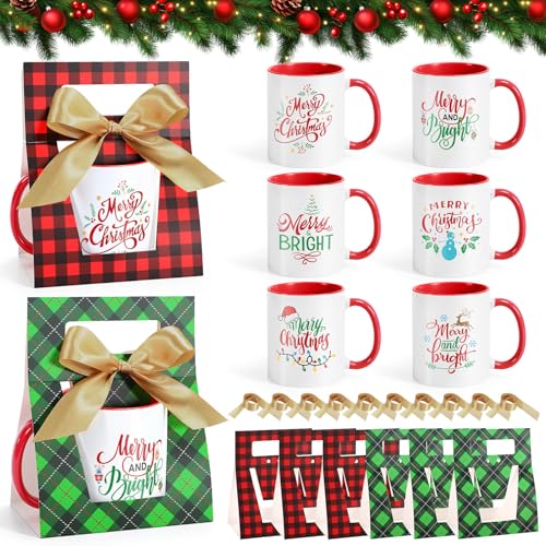6 Sets Pink Ceramic Christmas Mugs 12 oz Y34986