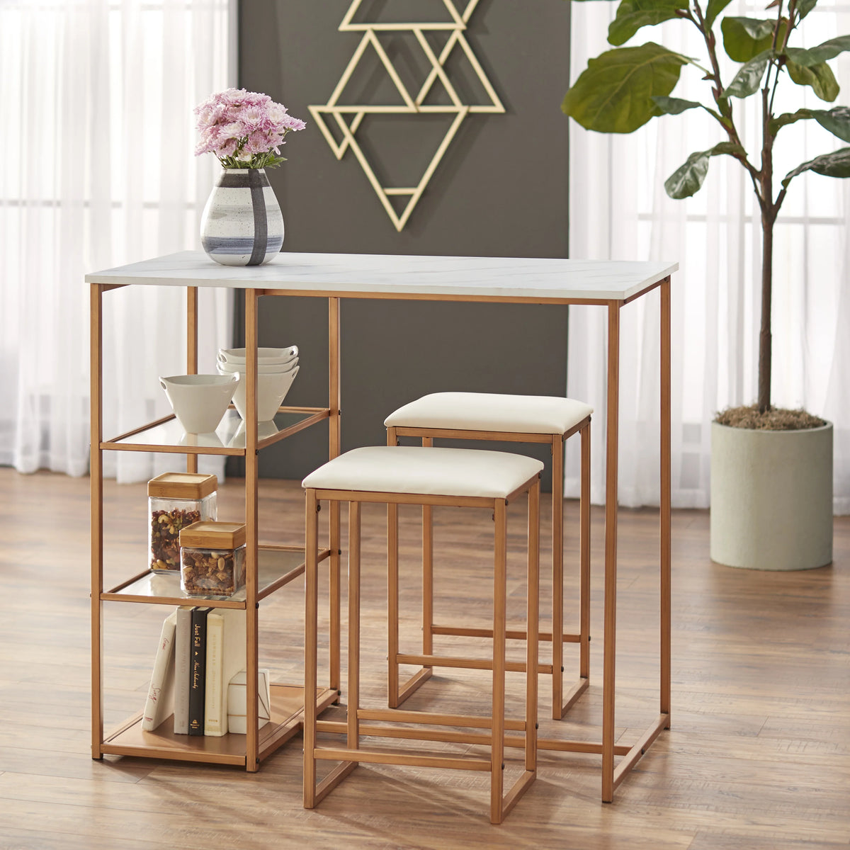 3-Piece Counter Height Dining Set with Table and 2 Stools R59909