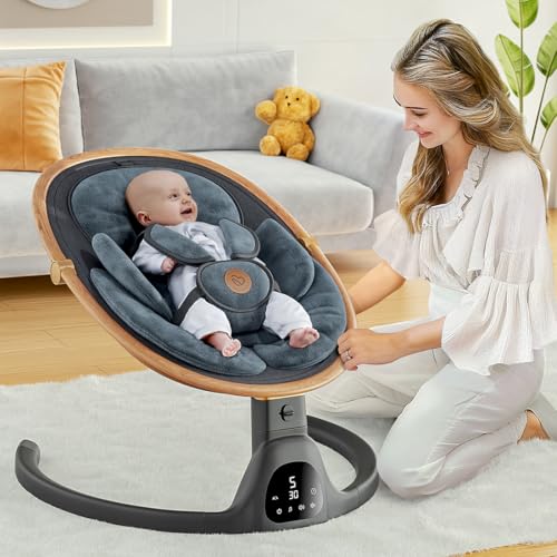 White Portable Baby Swing with Bluetooth Speaker, 3 Seat Positions, 5 Speeds and Remote Control M912604