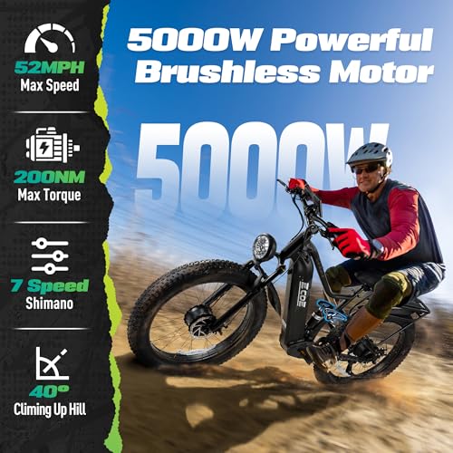 5000W Dual Motor Electric Bike 60V 32AH Battery 26x4 Fat Tire Full Suspension 7-Speed Gear Electric Bicycle H555