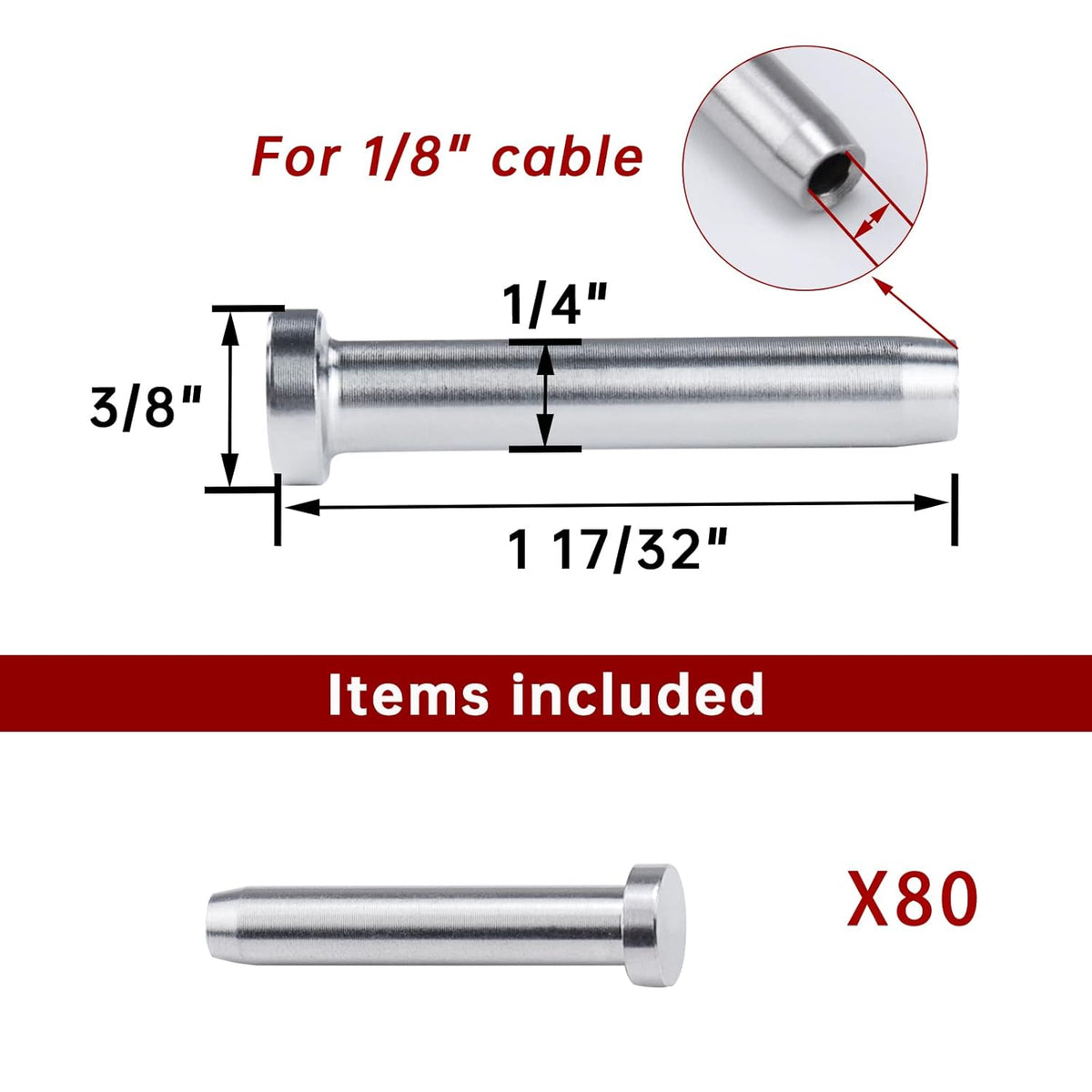 40Pack 1/8 Stemball Swage Dead End Invisible Cable Railing Kit Hardware Terminal End Fitting T316 Stainless Steel S3998