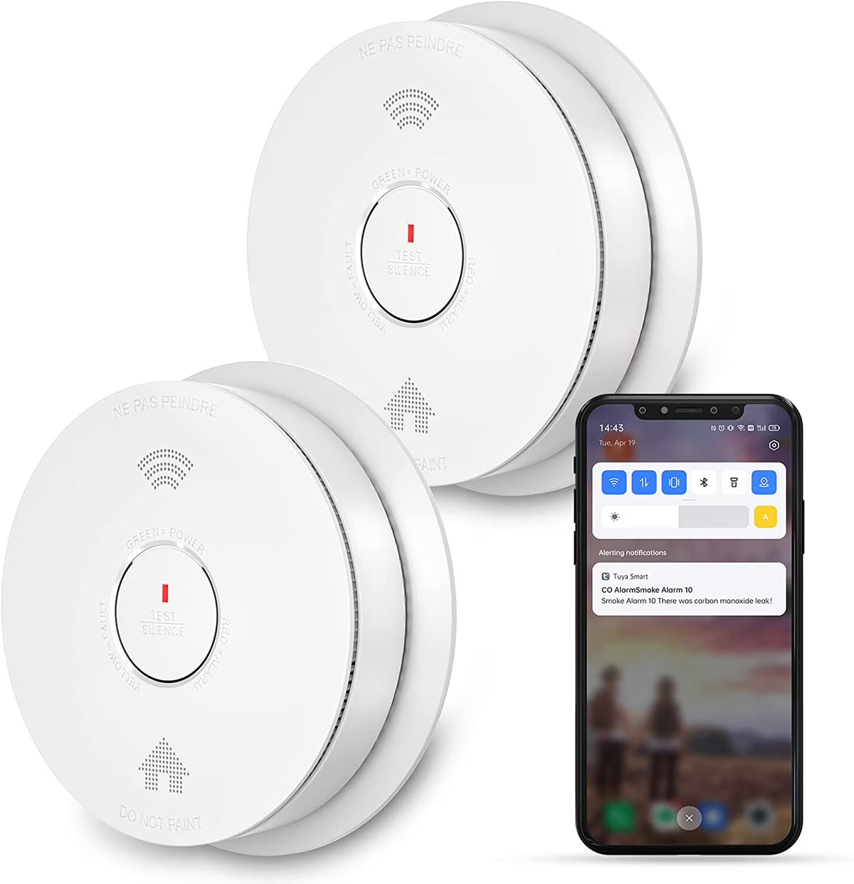 WiFi Smoke Detector Carbon Monoxide Detector Combo, 2 Pack A721
