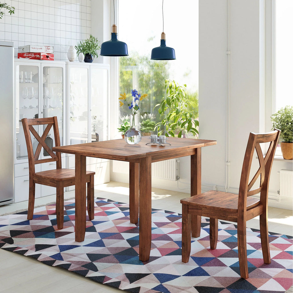 3-Piece Wood Drop Leaf Dining Table Set with 2 Chairs J4299
