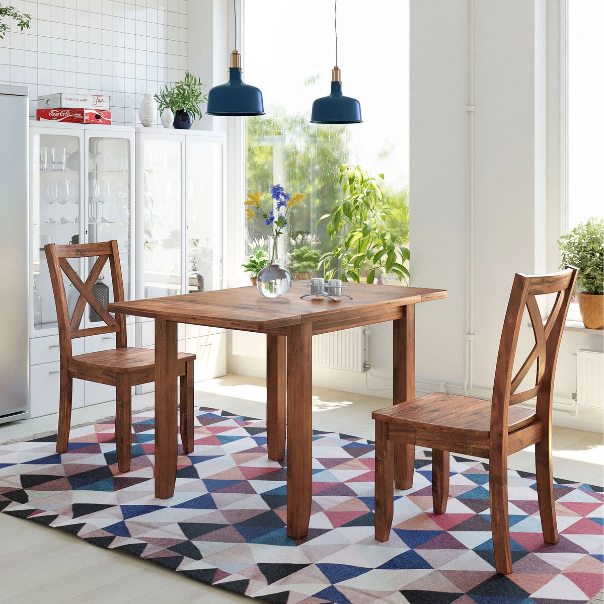 3-Piece Wood Drop Leaf Dining Table Set with 2 Chairs J4299