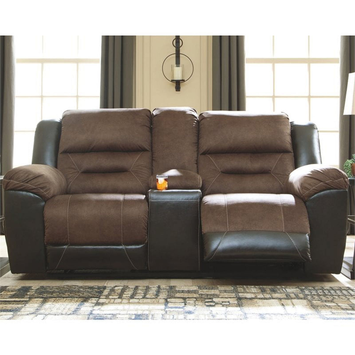 Contemporary Reclining Loveseat with Console in Chestnut I2538