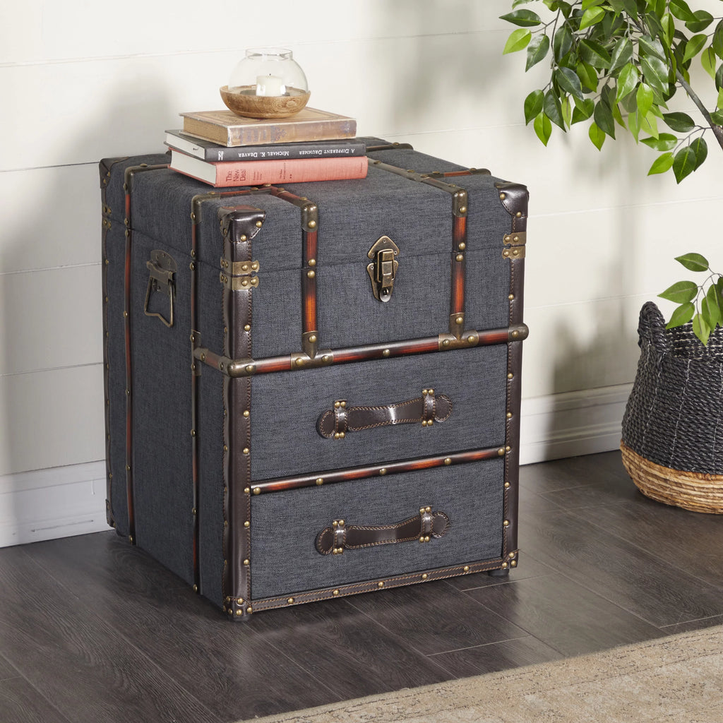 Brown Traditional Wood Stacked Storage Trunk Chest D9473