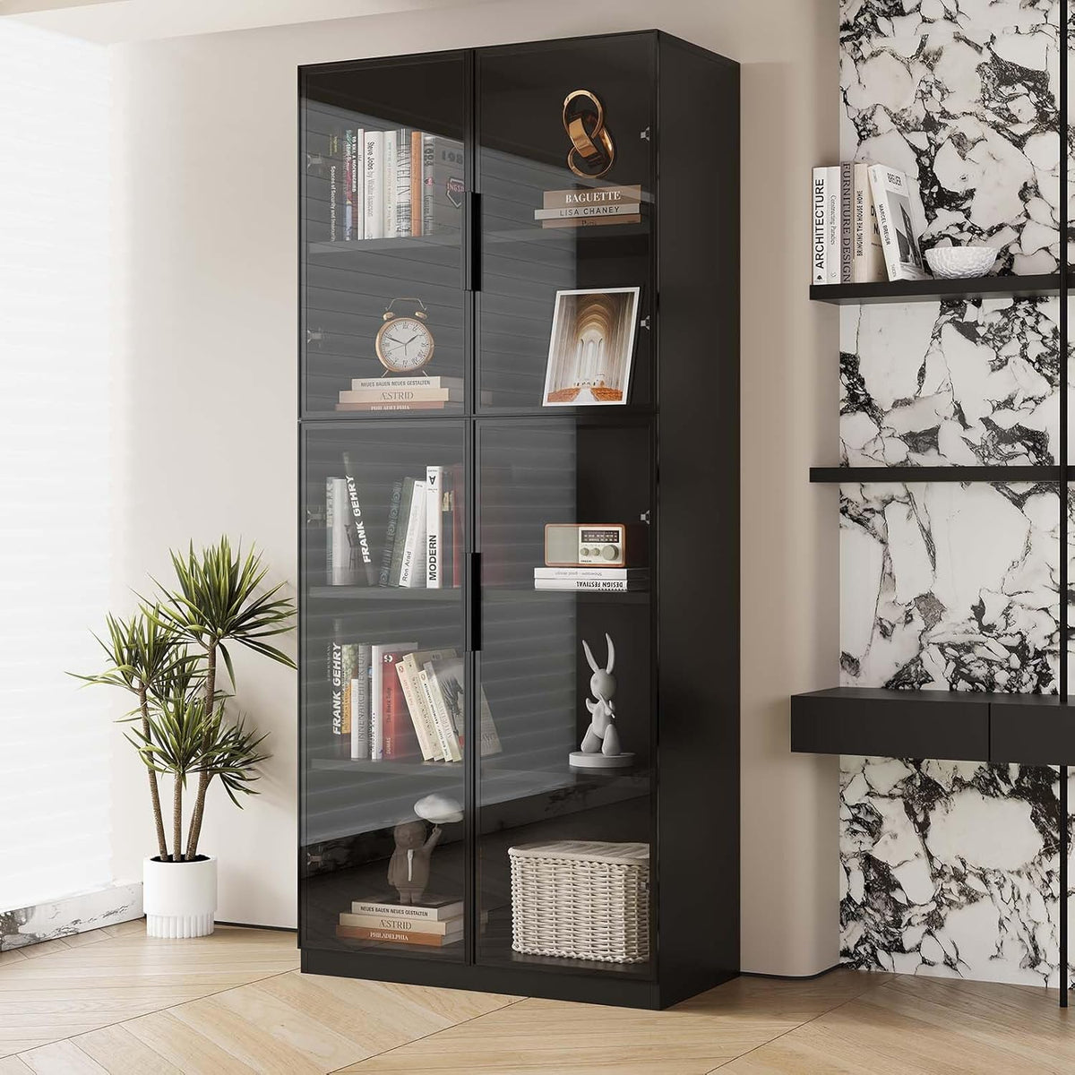 Black Wooden Display Cabinet with Glass Doors E4438