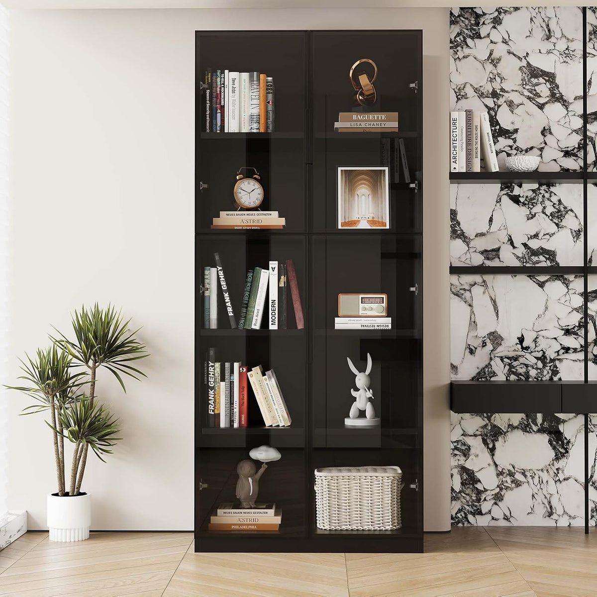 Black Wooden Display Cabinet with Glass Doors E4438