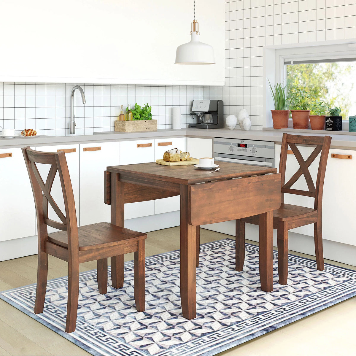 3-Piece Wood Drop Leaf Dining Table Set with 2 Chairs J4299