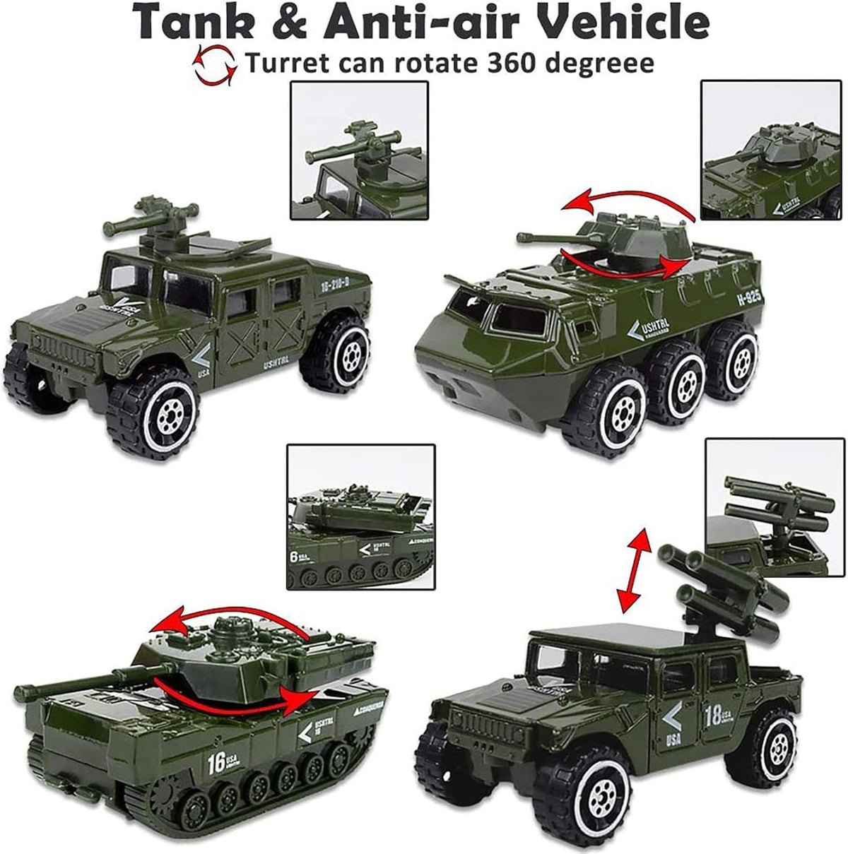6 Pack Assorted Alloy Metal Military Vehicles O7402