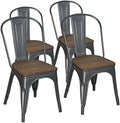 Gunmetal Grey Metal Dining Chairs Set of 4 with Wood Seat U920
