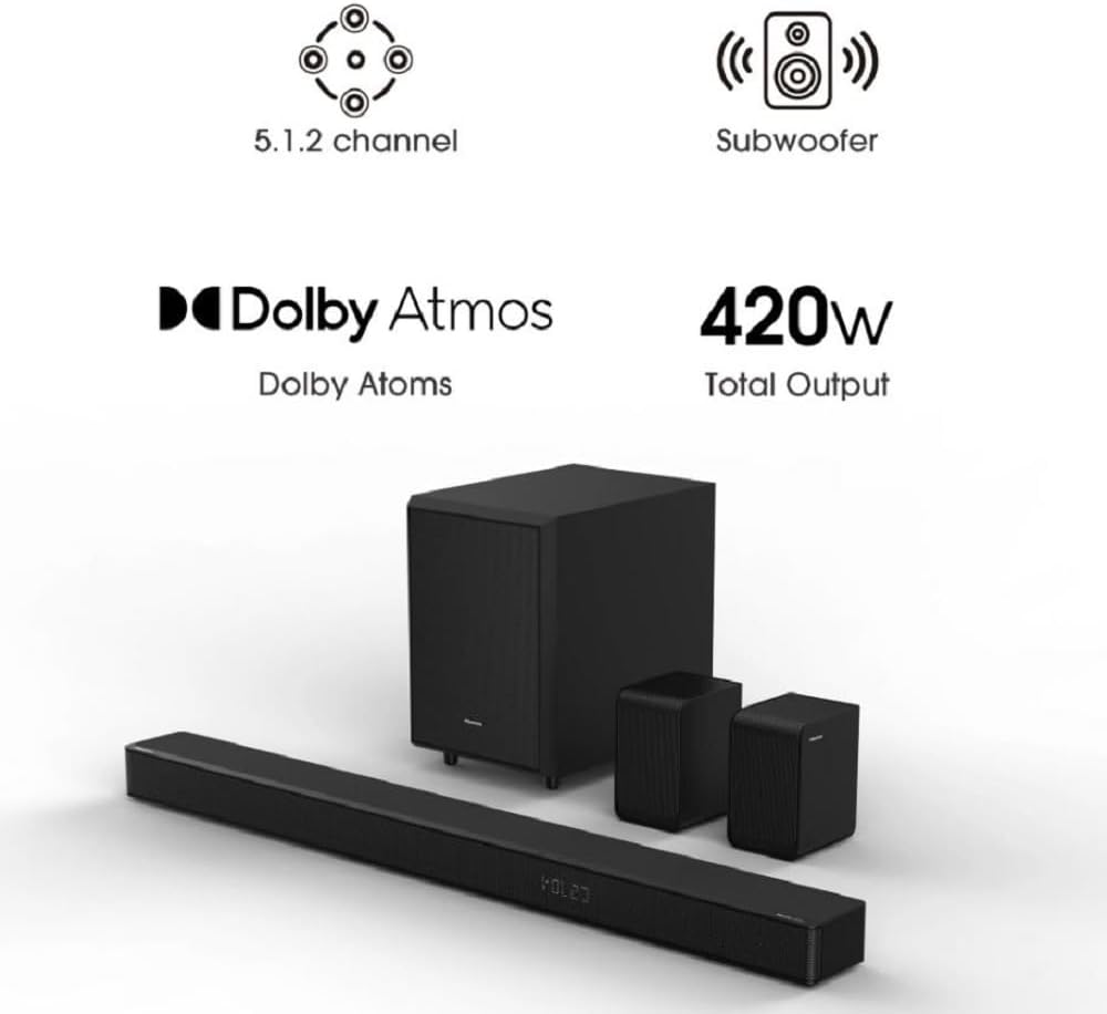 5.1.2Ch Sound Bar with Wireless Subwoofer, 420W, Dolby Atmos, Bluetooth 5.3 G270756