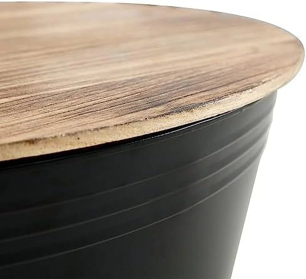 Galvanized Rustic Round Metal End Tables with Wood Lid W96881