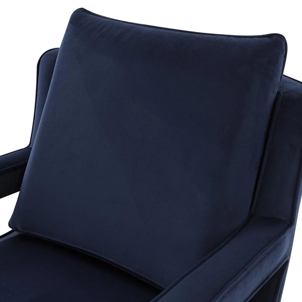 Navy Blue Velvet Accent Arm Chair with Brown Legs U677624