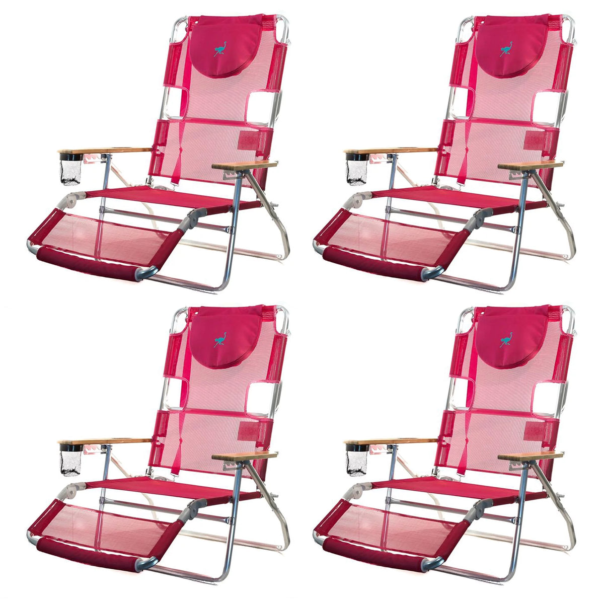 Pink 16" Tall Reclining Beach Chair 4 Pack Y1750