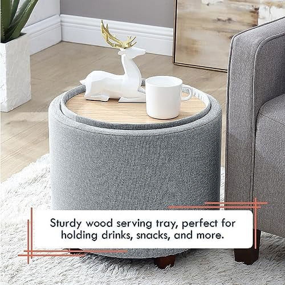 Round Velvet Ottoman with Lift Off Lid and Tray Lid U25691