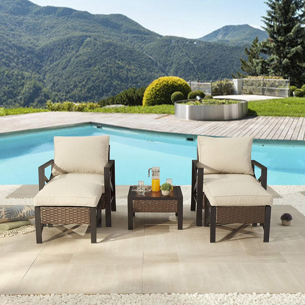 5 Piece Outdoor Wicker Conversation Sofa Set with Cushion and Coffee Table I7118