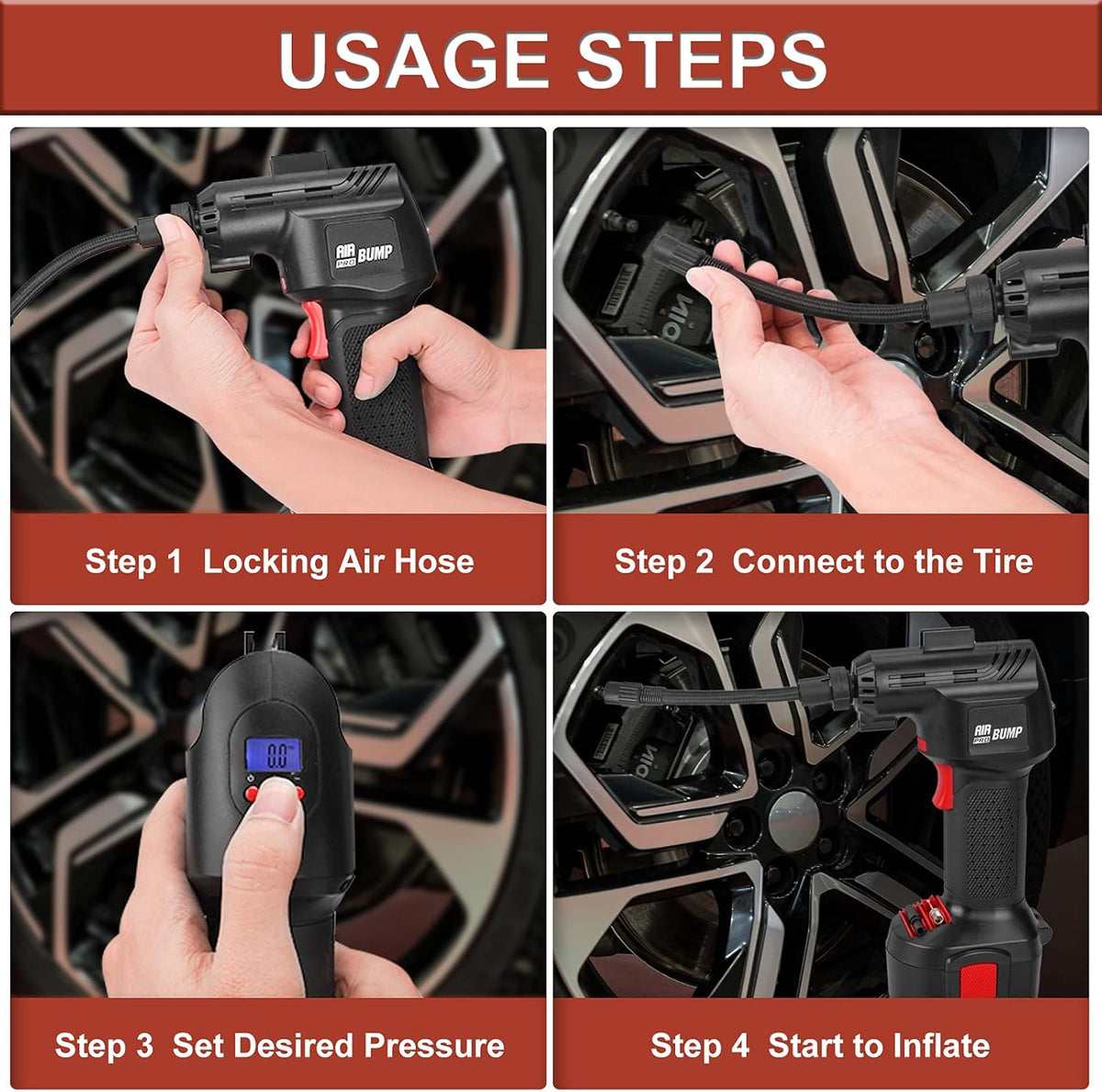 12V Cordless Portable Air Compressor with Auto Shutoff Digital Pressure Gauge N906611