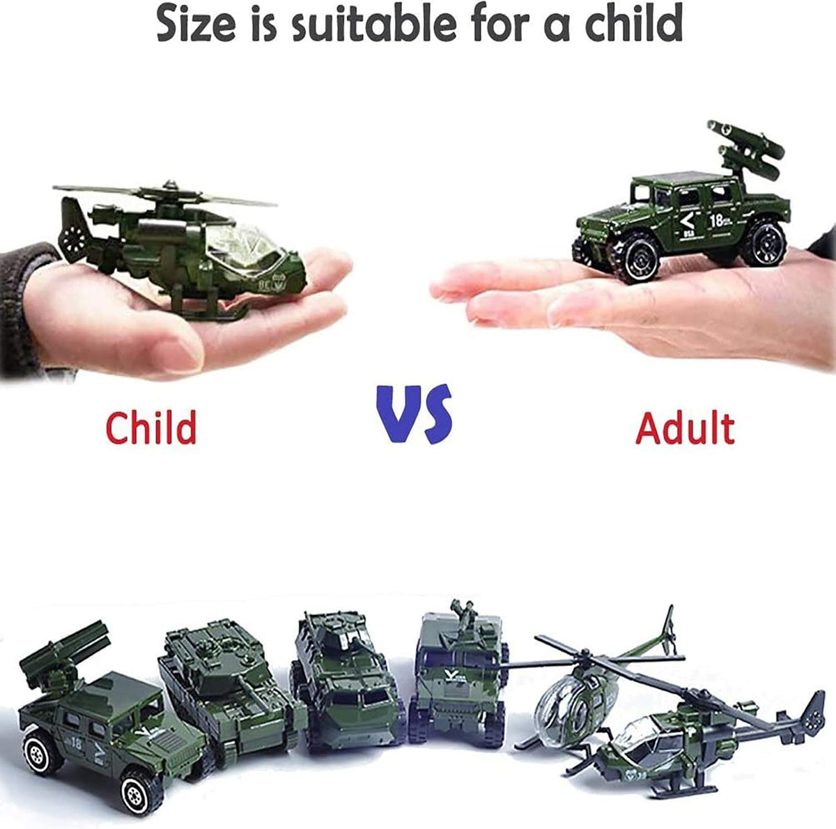 6 Pack Assorted Alloy Metal Military Vehicles O7402
