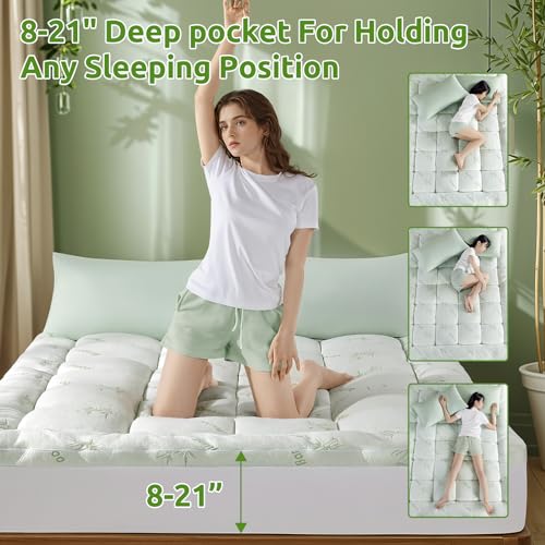 Queen Mattress Topper, Extra Thick 1100 GSM Down Alternative Fill, Cooling Pillow Top Mattress Cover with 8-21" Deep Pocket U468