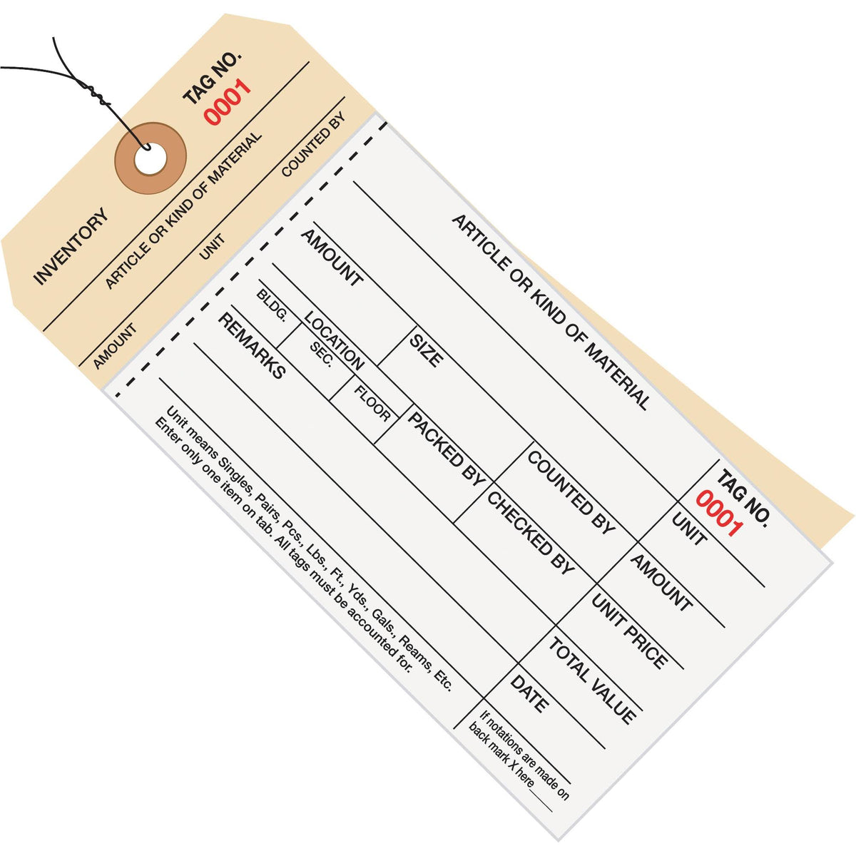Inventory Tags 2 Part Carbonless Pre-Wired T831412