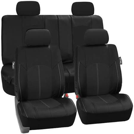 Black Perforated Leatherette Full Set Car Seat Covers O600